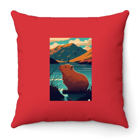 Capybara Nature Capibara Throw Pillows