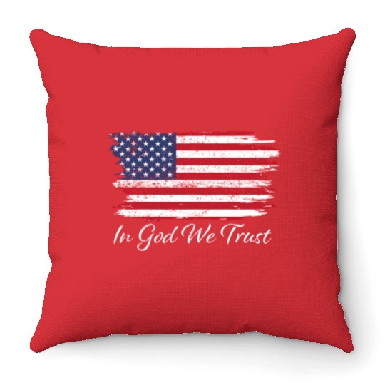 In God We Trust Us Flag Patriotic Throw Pillows