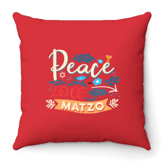 Passover Peace Love Matzo Funny Seder Jewish Holid Throw Pillows