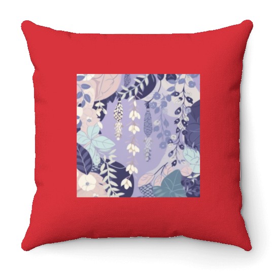 Wisteria Pattern, Japanese Kimono Fabric Pattern Throw Pillows