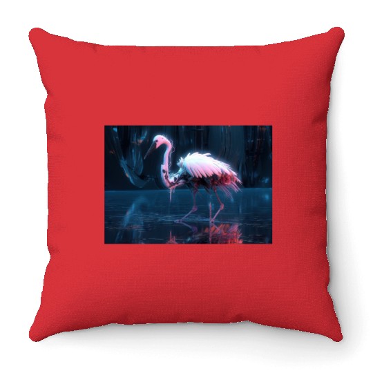 Neon Bird of Paradise Throw Pillows