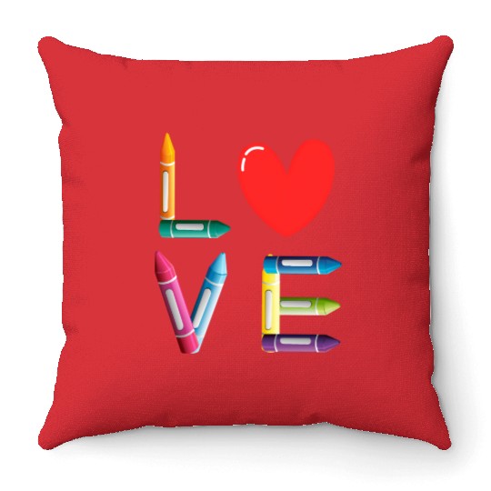 Pre-K Teacher Preschool Day Love Teachers Crayon Throw Pillows