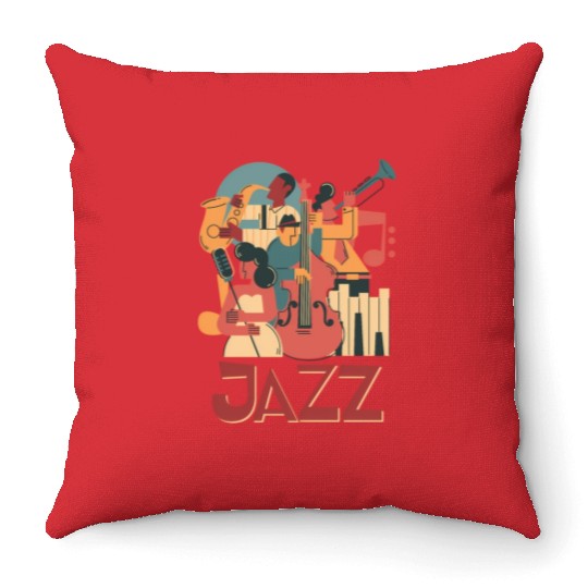Jazz Musicians Orchestra Playing On Stage Smooth J Throw Pillows