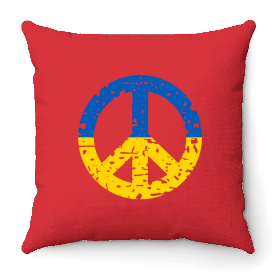Ukraine Peace Sign Ukrainian Flag Colors Throw Pillows