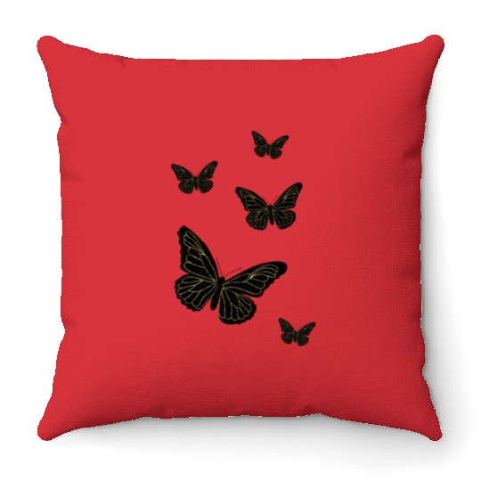 Black glittery butterflies monarch Throw Pillows
