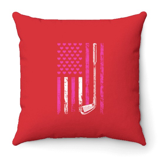 American Sports Flag Sporty Golf Club Mother's Day Throw Pillows
