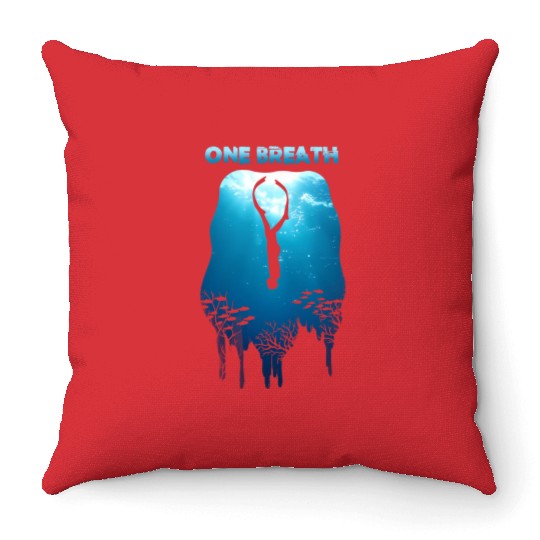 Freediving One Breath Diving Apnea Ocean Free Dive Throw Pillows