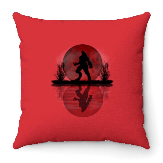 Werewolf Under A Full Blood Moon Howling Throw Pillows