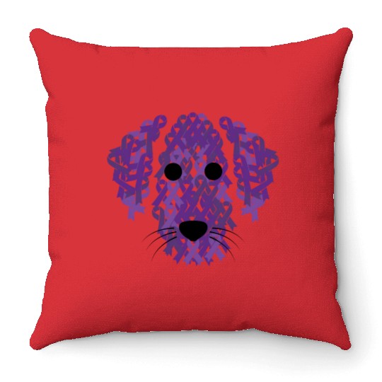 Purple Ribbon Dog Face Lupus Inspirational Awarene Throw Pillows