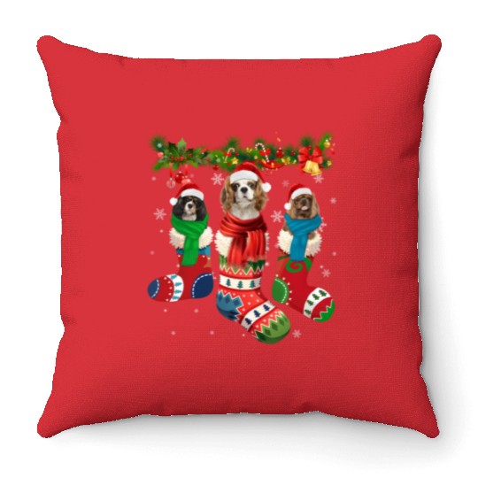 Three Cavalier King Charles Spaniel In Sock Throw Pillows