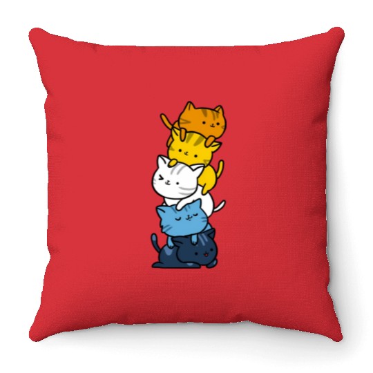 Kawaii Cat Pile Aroace Pride Flag Throw Pillows