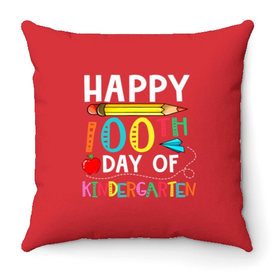 100 Days Of Kindergarten Happy 100Th Day Of School Throw Pillows