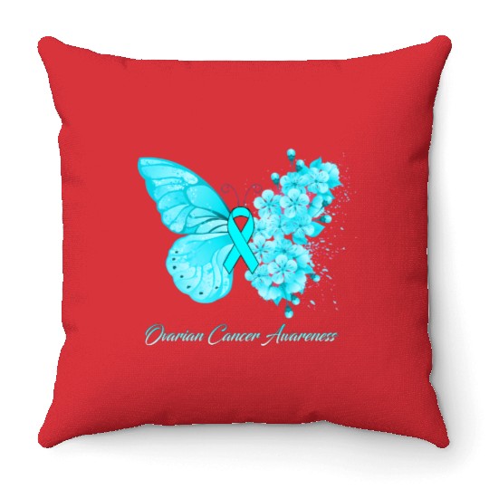 Ovarian Cancer Awareness Ribbon Teal Ovarian Cance Throw Pillows