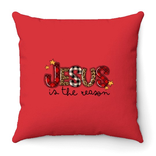 Jesus Is The Reason Buffalo Plaid Leopard Nativity Throw Pillows