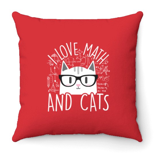 I Love Math And Cats Kitty Cat Feline Throw Pillows