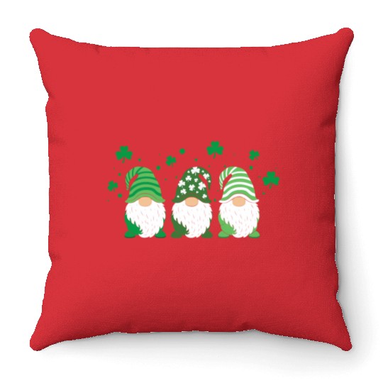 Gnomes Holding Shamrock Leopard Plaid St Patrick'S Throw Pillows