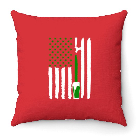 Green St PatricDay Beer American Flag Patriotic Ir Throw Pillows