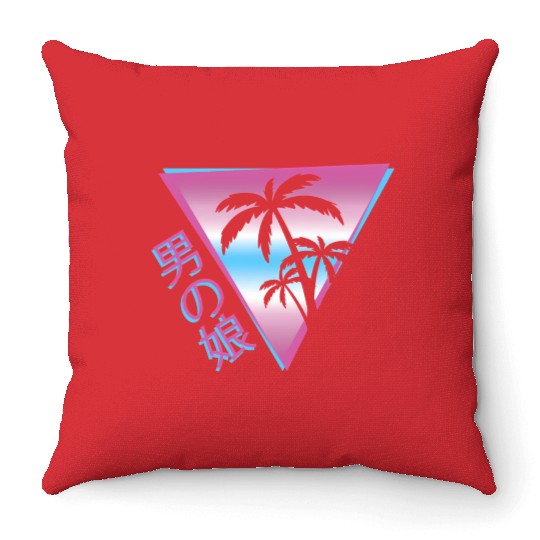 Femboy 80S 90S Palm Tree Japanese Vaporwave Aesthe Throw Pillows