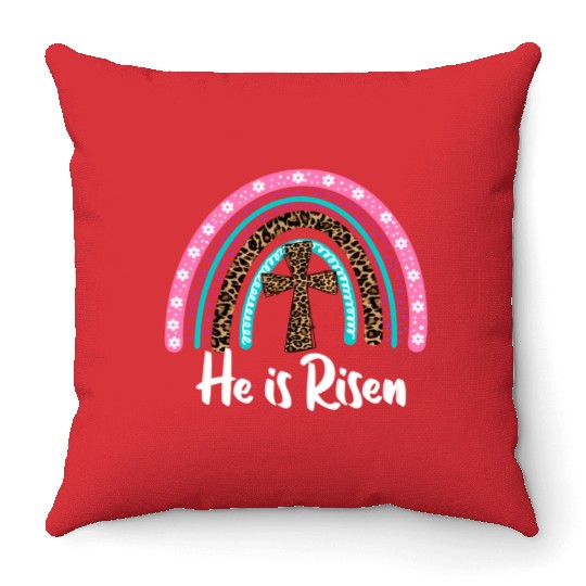 Easter For Christian N Mom He Is Risen Leopard Throw Pillows