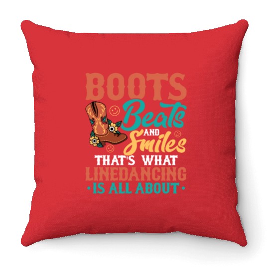 Linedancing Boots Beats And Smiles Western Country Throw Pillows