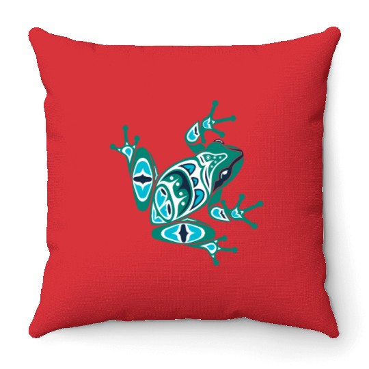 Native American Indian Style Frog Pacific Northwes Throw Pillows