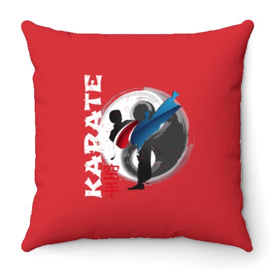 Martial Side Kick Ying Yang Karate Throw Pillows