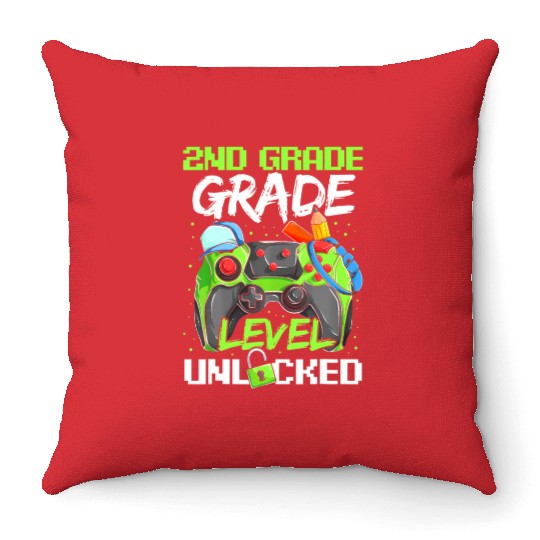 Second Grade Level Unlocked Gamer Boys Back To Sch Throw Pillows