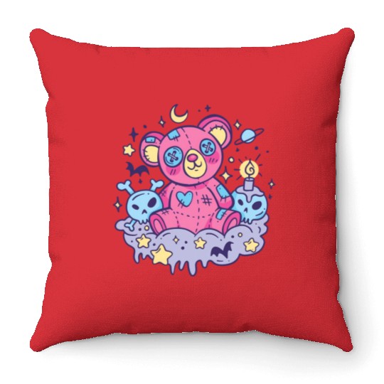 Yami Kawaii Creepy Teddy Bear With Skulls Throw Pillows