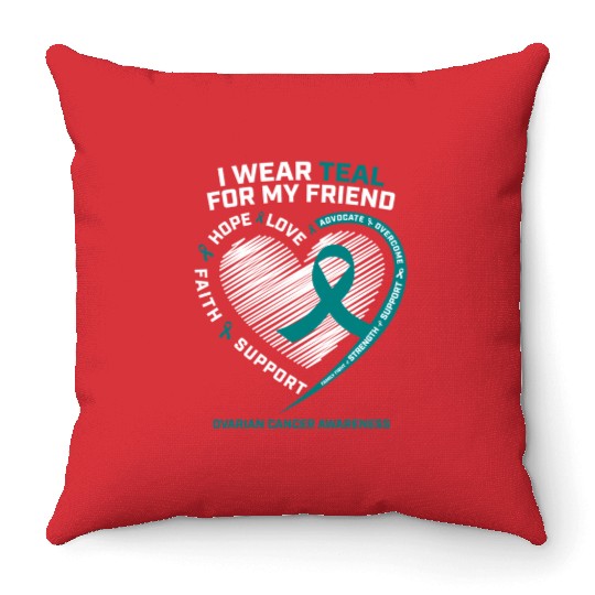 Teal Ribbon Ovarian Cancer Awareness Friend Throw Pillows