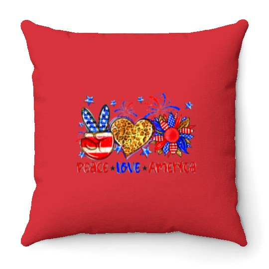 Peace Love America US Flag Fourth Wo 4th Of July P Throw Pillows