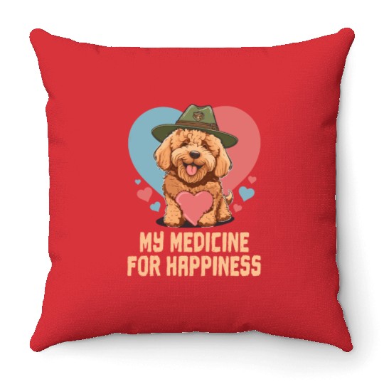 My Medicine For Happiness Goldendoodle Dog Dad Throw Pillows