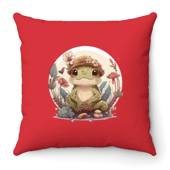 Cute Cottagecore Baby Frog Toad Frog Lovers Throw Pillows
