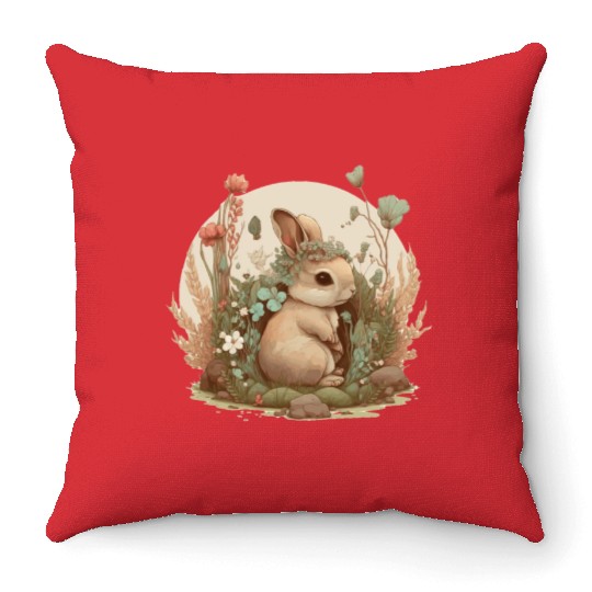 Cottagecore Cute Baby Bunny Rabbit Watercolor Flow Throw Pillows