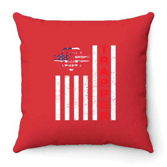 American Flag Trapping For Trappers And Hunters Throw Pillows