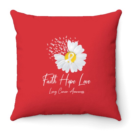 White Flower Ribbon Faith Hope Love Lung Cancer Aw Throw Pillows