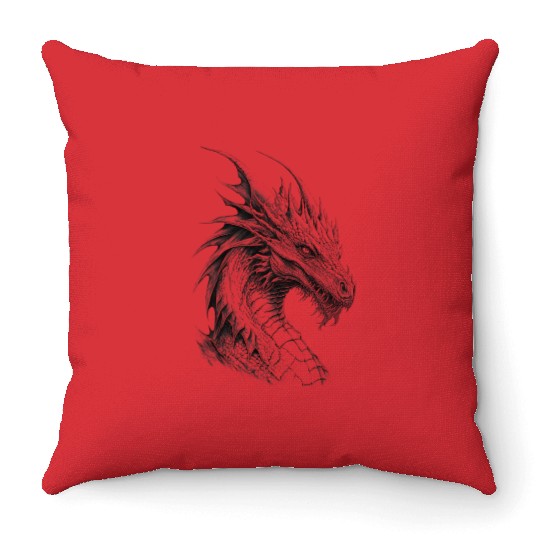 Mythical Dragon. An Epic Grayscale Legend. Throw Pillows
