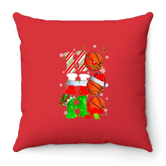 Ho Ho Ho Basketball Lover Christmas Reindeer Santa Throw Pillows