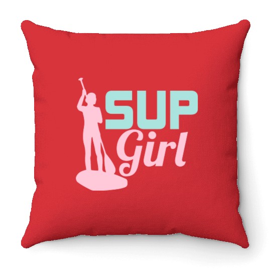 SUP Girl Stand Up Paddle Board Throw Pillows