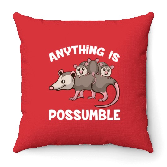 Opossum Anything Is Possumble Possum Family Throw Pillows