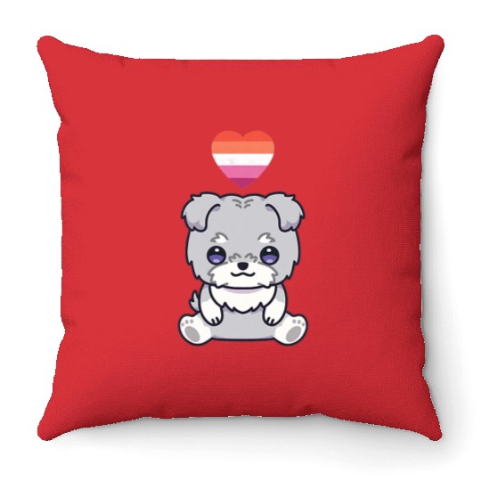 Lesbian Schnauzer Dog Lgbtq Pride Flag Anime Throw Pillows