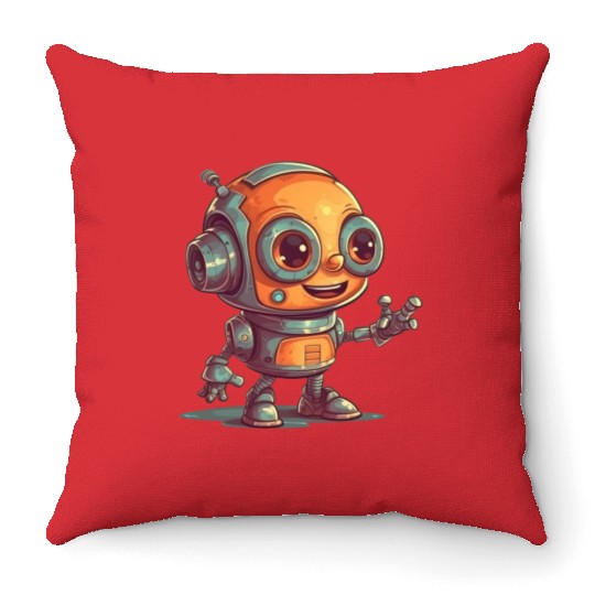 Cute waving robot illustration technology friendly Throw Pillows