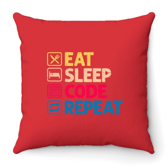 Eat Sleep Code Repeat Funny Binary Programmer Throw Pillows