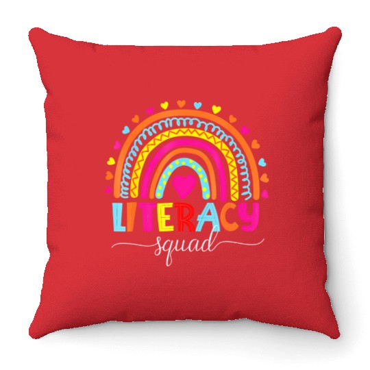 Literacy Squad Reading Teacher Rainbow Back To Sch Throw Pillows