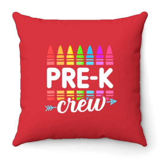Pre-K Crew Teacher Team Squad Hello Back School Gr Throw Pillows