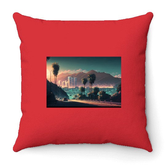 Colorful Hollywood Hills Vibrant Urban Landscape Throw Pillows