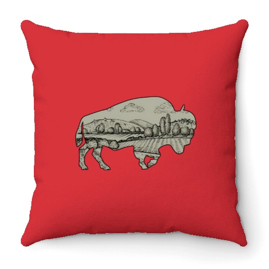 Landscape Buffalo Bison Throw Pillows