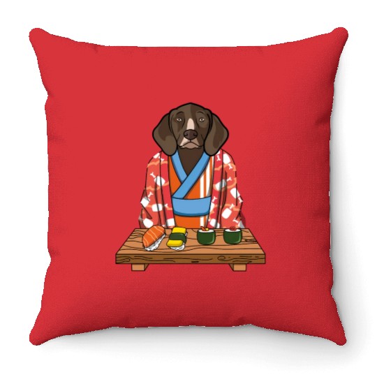 Kawaii Japanese German Shorthaired Pointer Kimono Throw Pillows