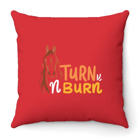 Equestrian Fun Barrel Racing Turn N Burn Throw Pillows