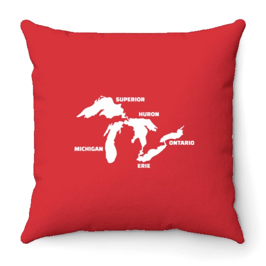 Great Lakes Map Throw Pillows
