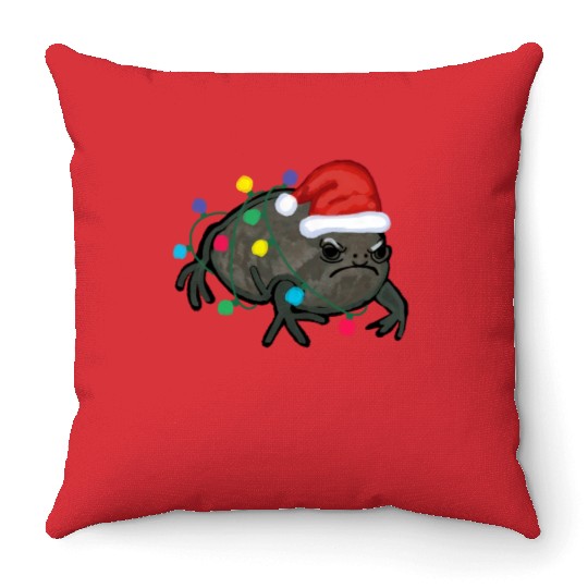 Black Desert Rain Frog Santa Tree Lights Throw Pillows